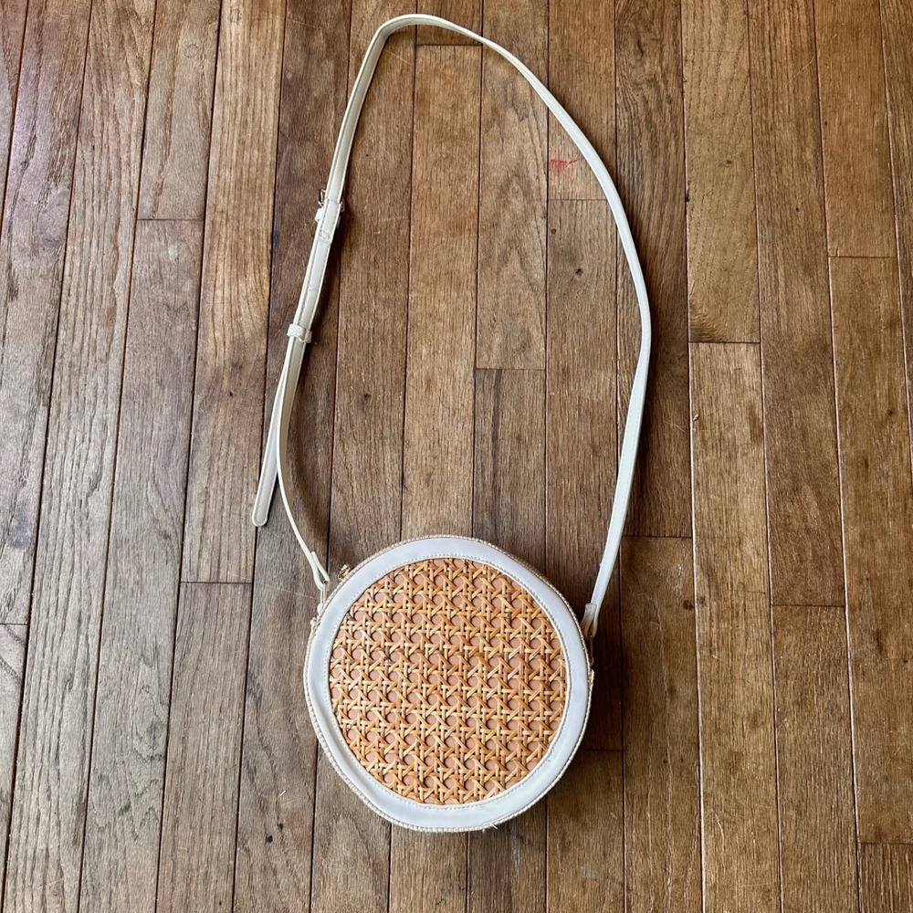Boho Woven Rattan Circle Crossbody Bag Women Small Straw White Summer Modern‎